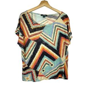 Lauren Ralph Lauren 100% Linen Artsy Womens L Top Southwestern Abstract Colorful